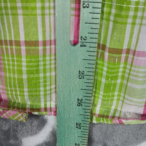 Ariat Shirt Womens Large Green Pink Plaid Fitted Western Pearl Snap Embroidered - Picture 8 of 14